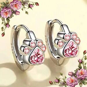Animal Paw Print Design Red Zirconia‎ Ear Studs Earrings